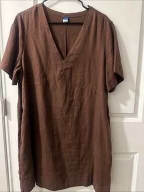 Old Navy Brown Short Sleeve V-Neck Tunic Dress with pockets size Large